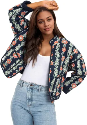 Floral Quilted Jacket for Women Cropped Lightweight Puffer Cardigan Coat Open Front Padded Outwear