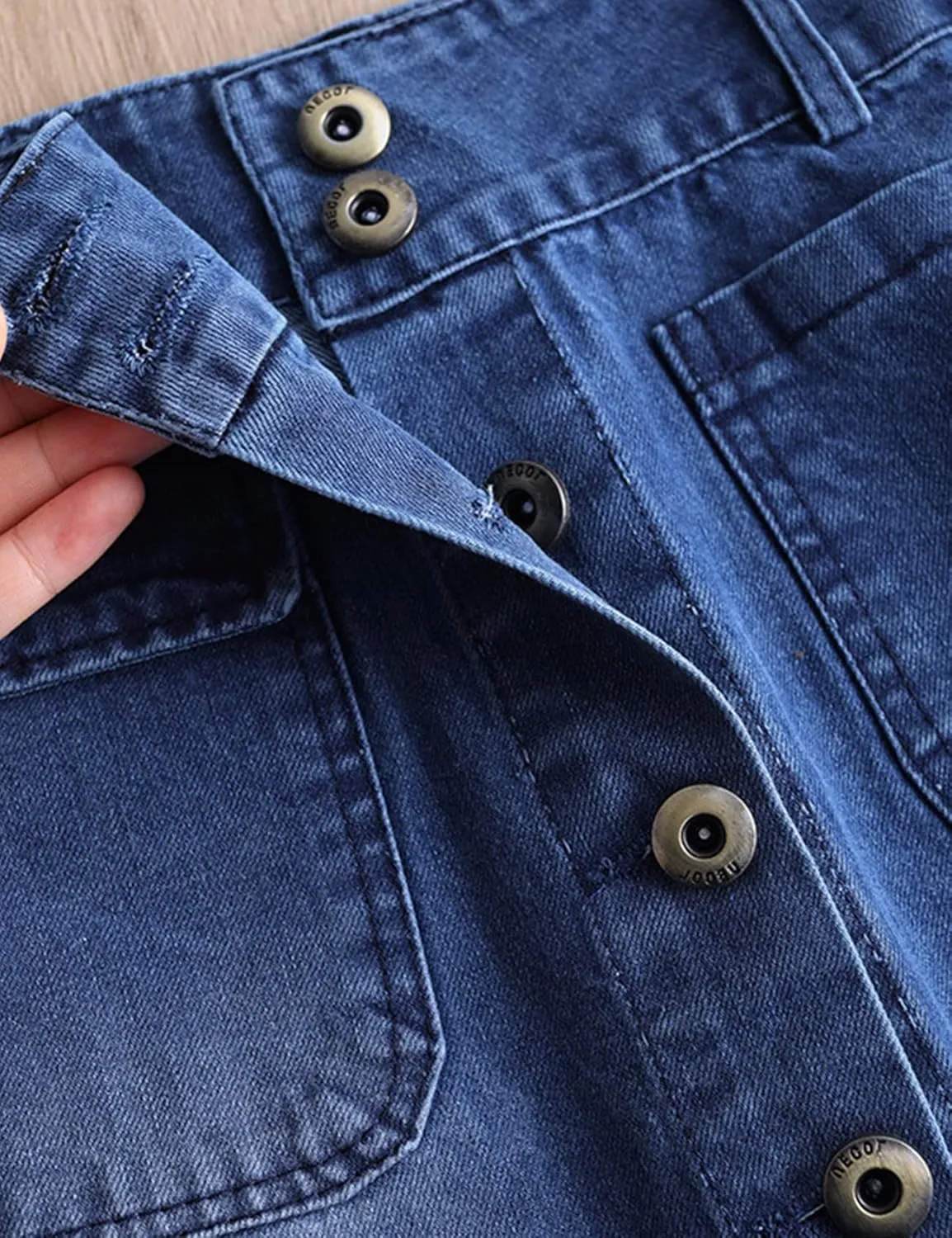 Flygo Women's Casual High Waisted Button Down A-Line Midi Long Denim Skirt