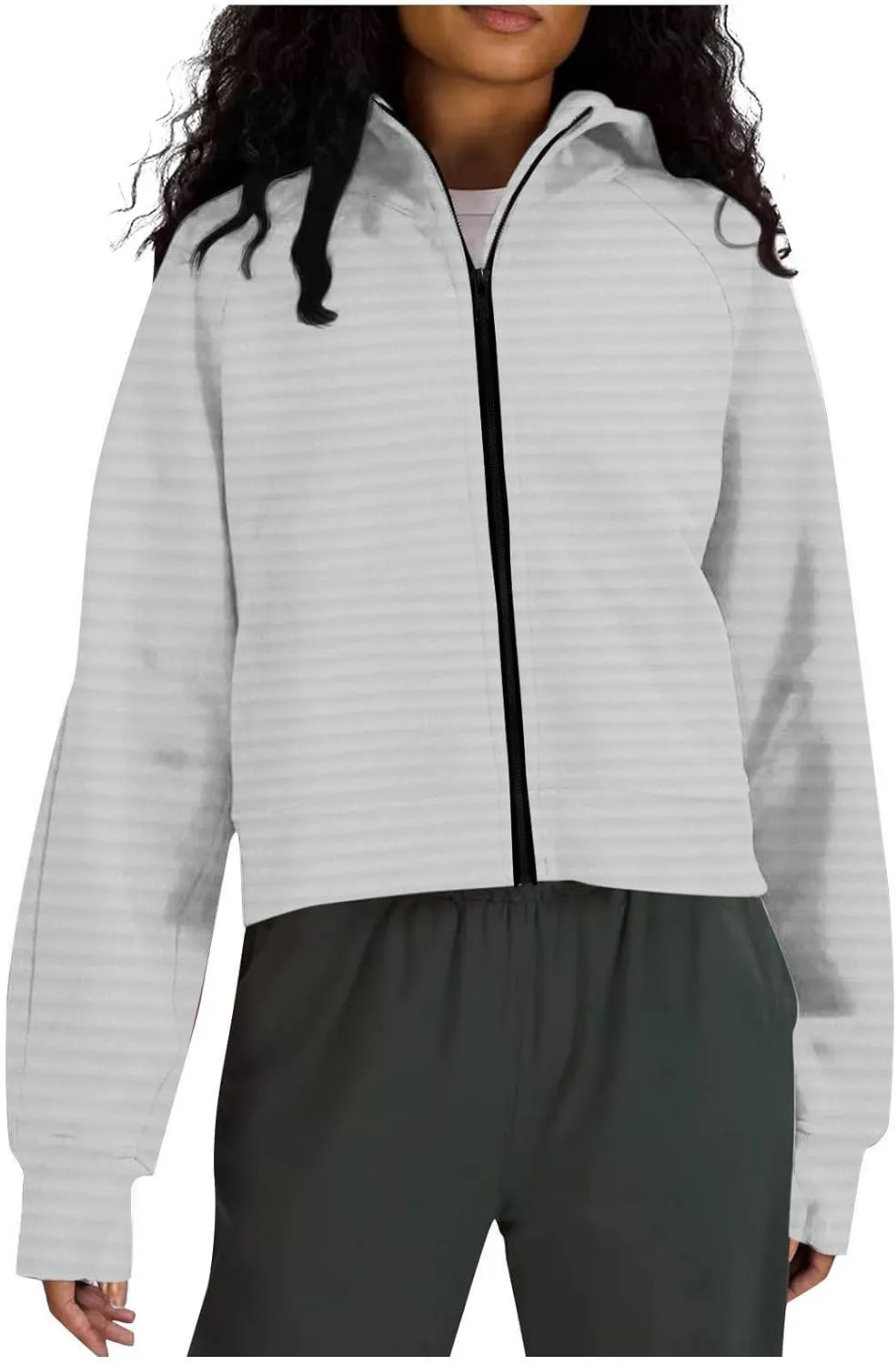 Full Zipper Up Hoodies for Women 2024 Color Block Striped Oversized Sweatshirt Casual Loose Out Fit with Pockets