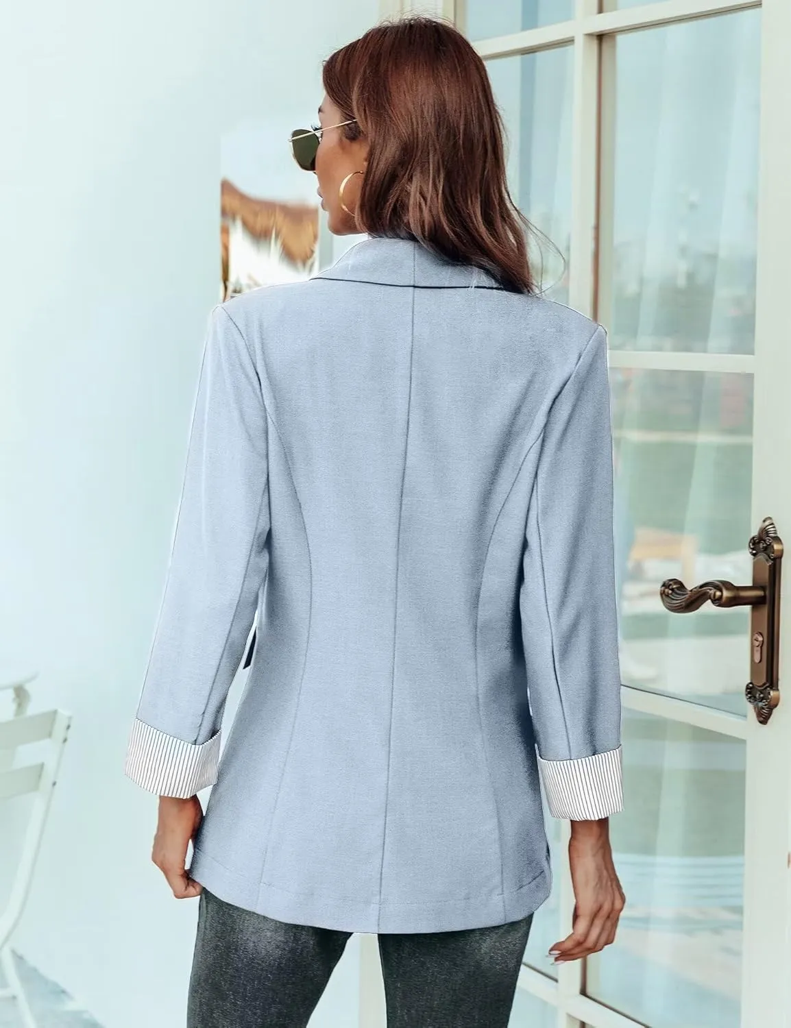 Genhoo Blazer Jackets for Women with Pockets Open Front Long Sleeve Casual Work Office Blazers