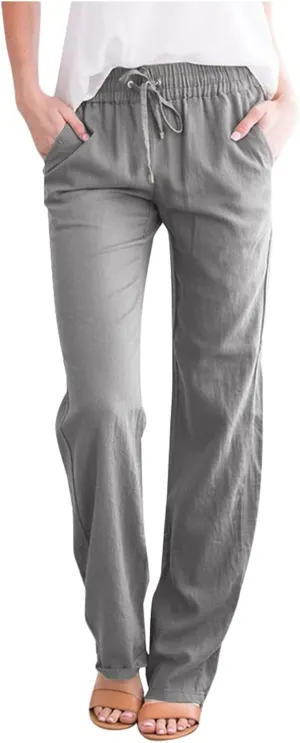 GIERIDUC Women's Cotton Linen Summer Palazzo Pants Casual Flowy Wide Leg Beach Trousers with Pockets Spring Outfits 2025