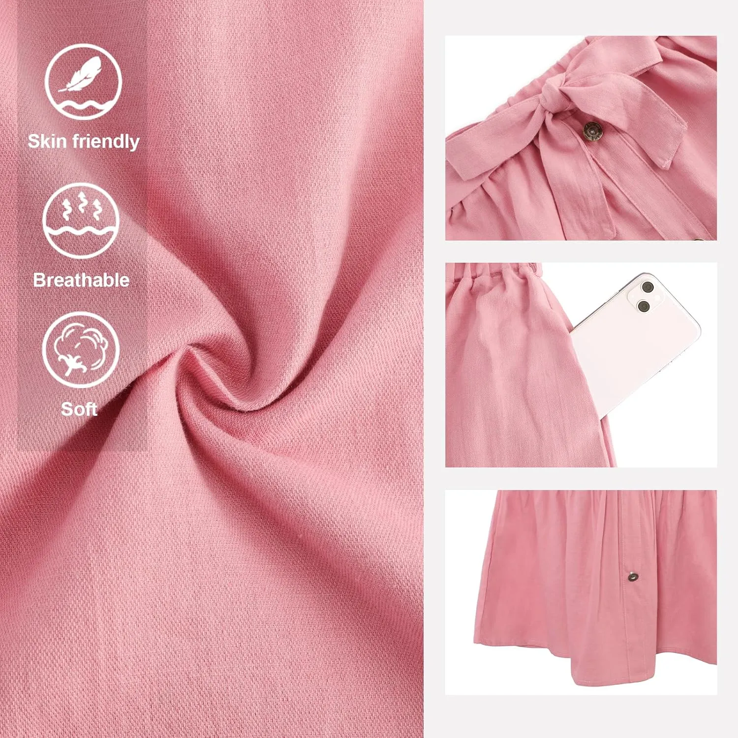 Girls Maxi Skirts A-Line Casual Ruffles Skirt with Pockets Button Front High Elastic Waisted Long Skirt 5-13 Years