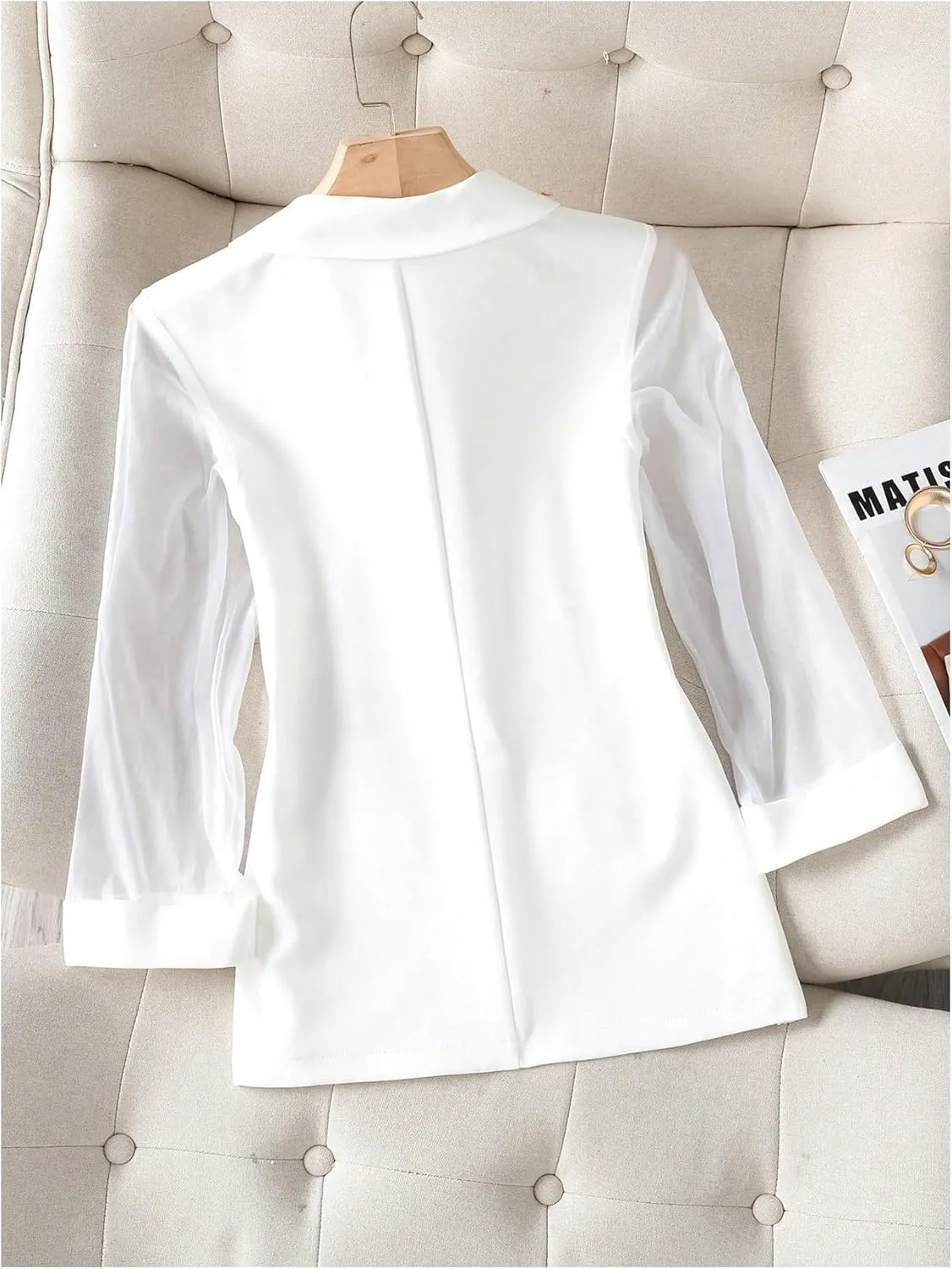 GORGLITTER Women's 3/4 Sleeve Blazer Jacket Bussiness Casual Striped Suit Jacket Work Lightweight Blazers