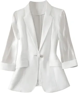 GORGLITTER Women's 3/4 Sleeve Blazer Jacket Bussiness Casual Striped Suit Jacket Work Lightweight Blazers