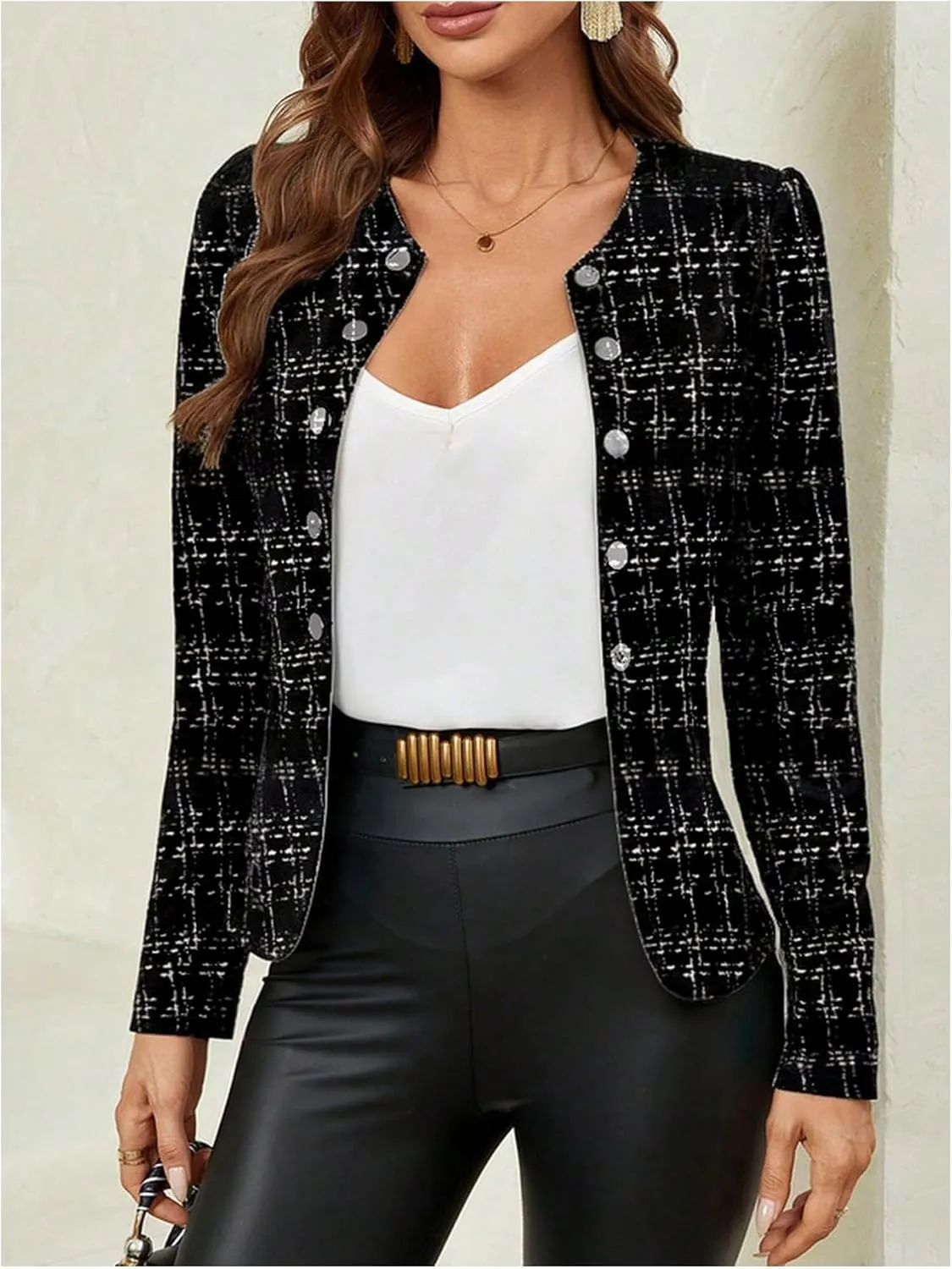 GORGLITTER Women's Button Down Long Sleeve Blazer Work Office Business Blazer Jackets Outerwear
