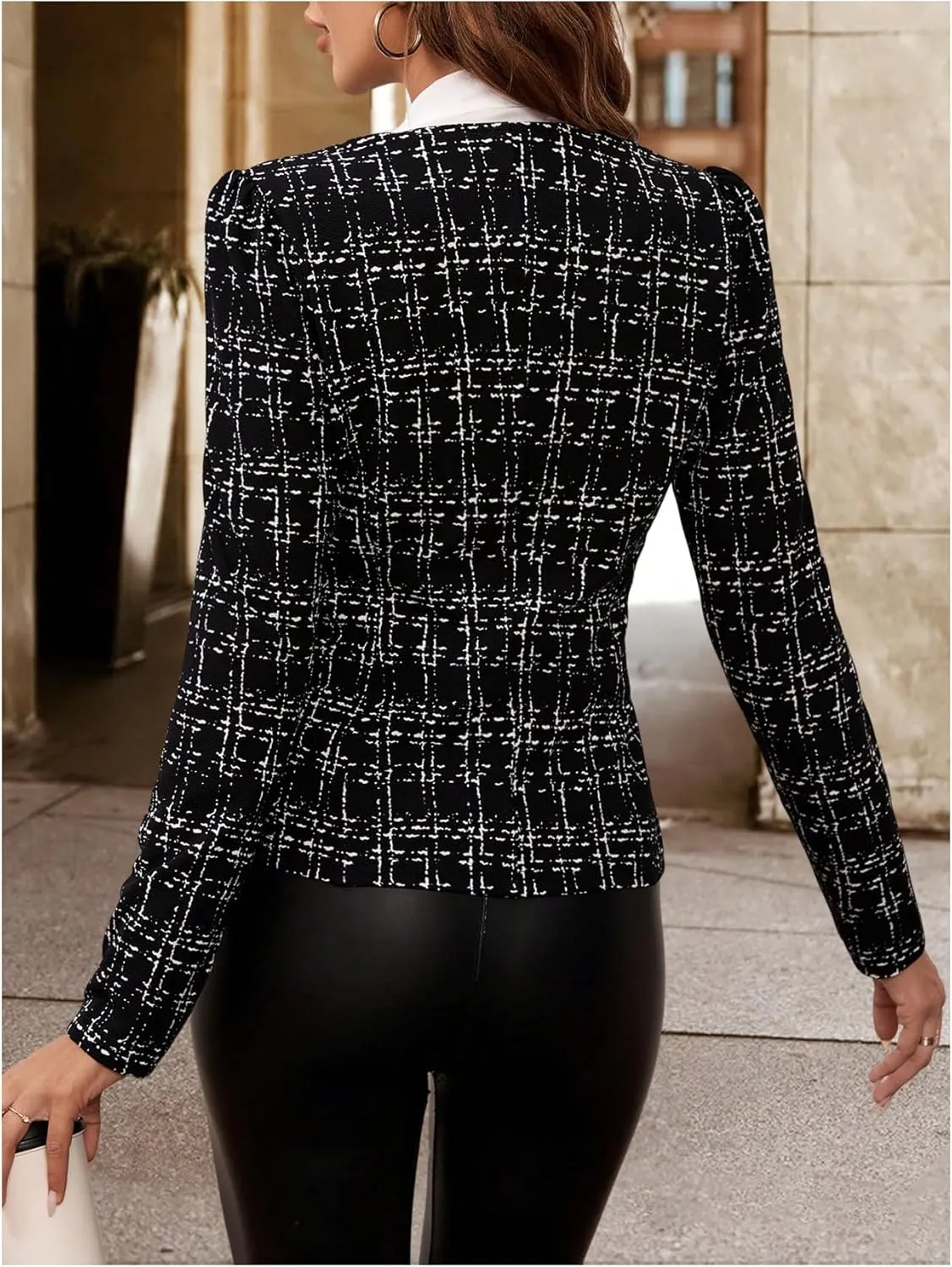 GORGLITTER Women's Button Down Long Sleeve Blazer Work Office Business Blazer Jackets Outerwear