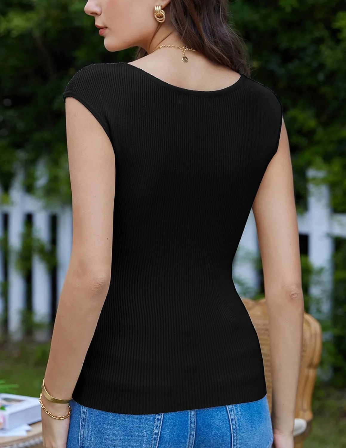 GRACE KARIN Women Short Cap Sleeve Sweater Tops Boat Neck Lightweight Slim Fit Pullover Sweater Dressy Casual Tank Tops