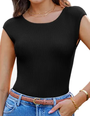 GRACE KARIN Women Short Cap Sleeve Sweater Tops Boat Neck Lightweight Slim Fit Pullover Sweater Dressy Casual Tank Tops