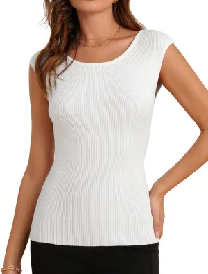 GRACE KARIN Women Short Cap Sleeve Sweater Tops Boat Neck Lightweight Slim Fit Pullover Sweater Dressy Casual Tank Tops