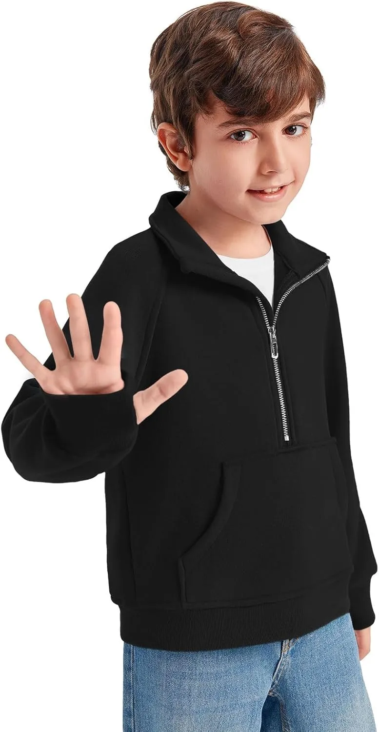 Haloumoning Boys Thumb Hole Sweatshirts Half Zipper Long Sleeve Fleece Pullover with Pockets 5-14 Years
