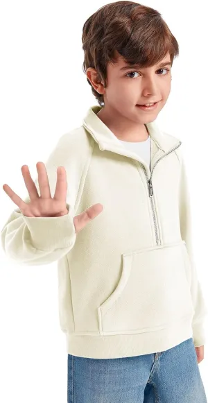 Haloumoning Boys Thumb Hole Sweatshirts Half Zipper Long Sleeve Fleece Pullover with Pockets 5-14 Years