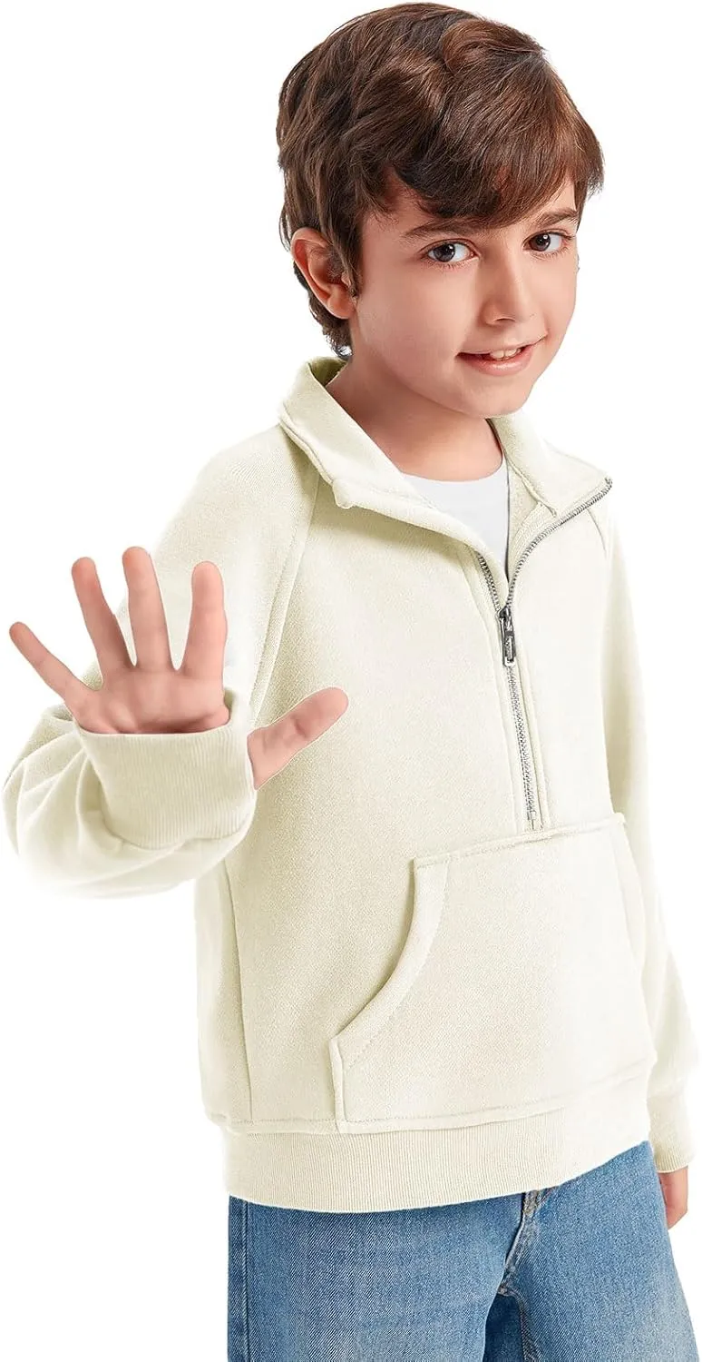 Haloumoning Boys Thumb Hole Sweatshirts Half Zipper Long Sleeve Fleece Pullover with Pockets 5-14 Years