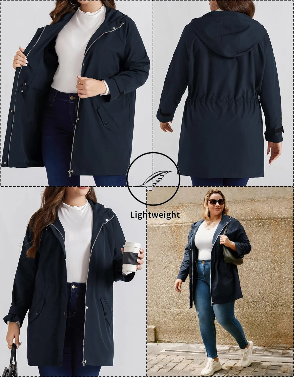 Hanna Nikole Women's Plus Size Waterproof Raincoat Lightweight Windbreaker Hooded Jacket with Pockets