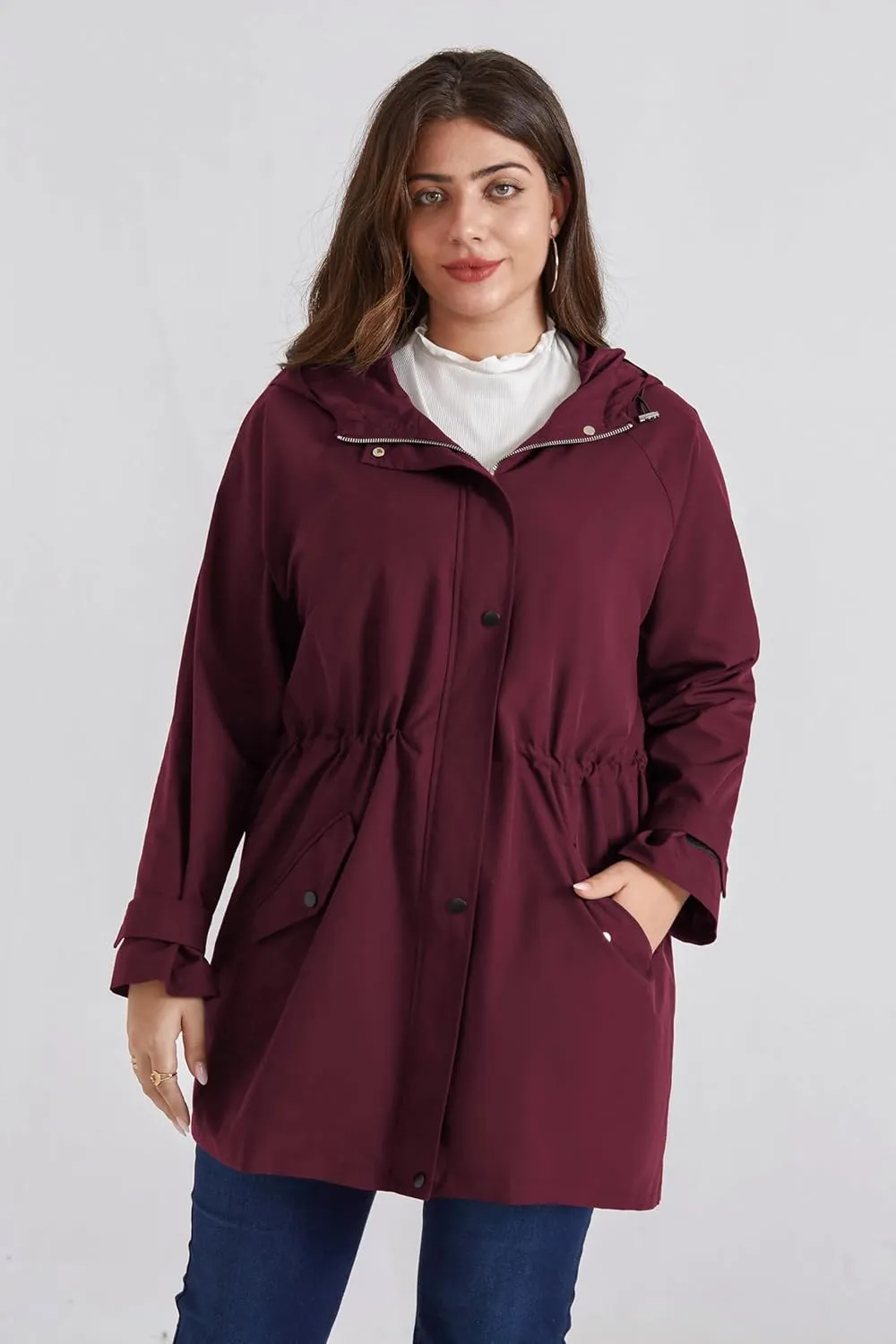 Hanna Nikole Women's Plus Size Waterproof Raincoat Lightweight Windbreaker Hooded Jacket with Pockets