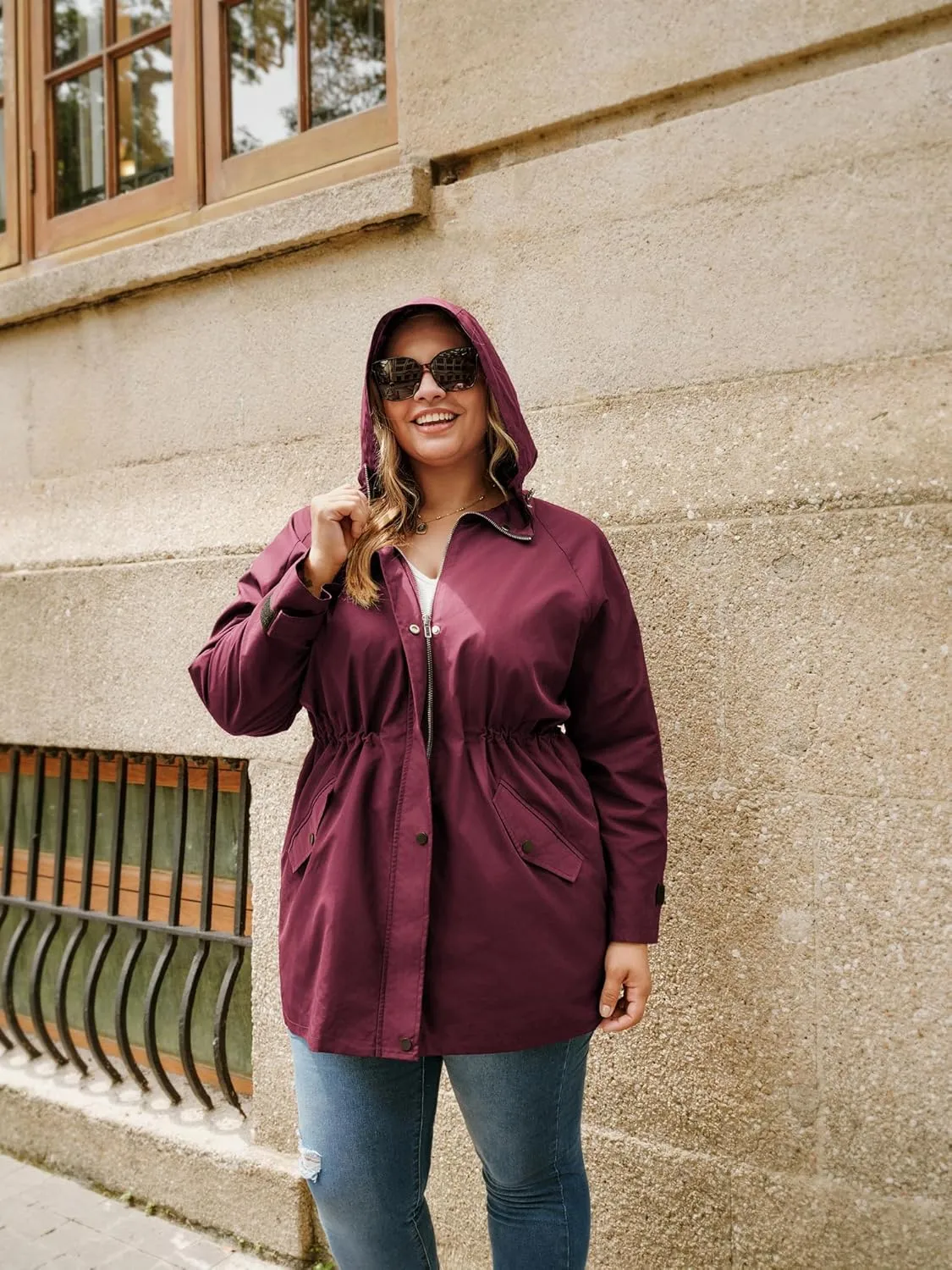 Hanna Nikole Women's Plus Size Waterproof Raincoat Lightweight Windbreaker Hooded Jacket with Pockets