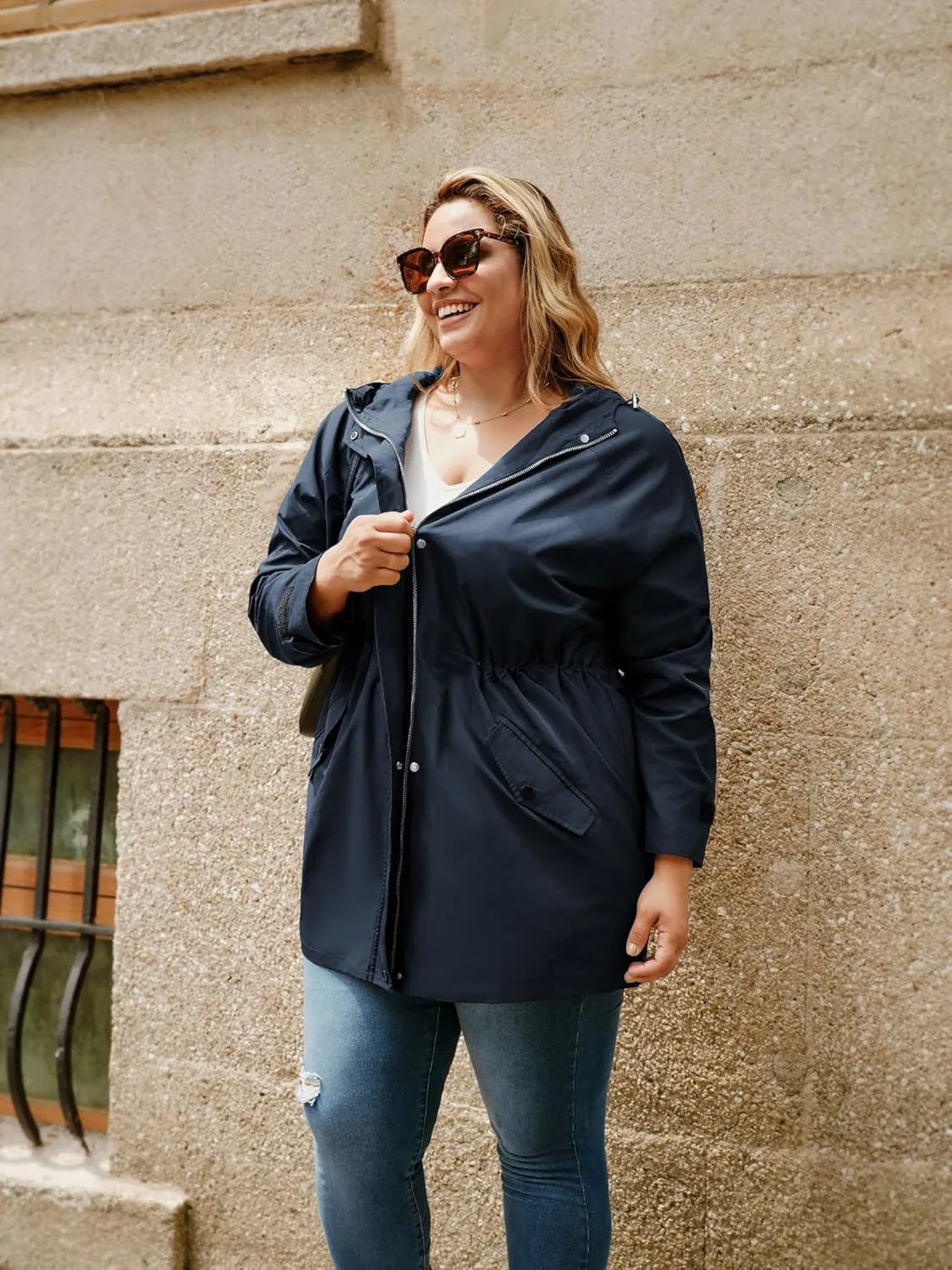 Hanna Nikole Women's Plus Size Waterproof Raincoat Lightweight Windbreaker Hooded Jacket with Pockets