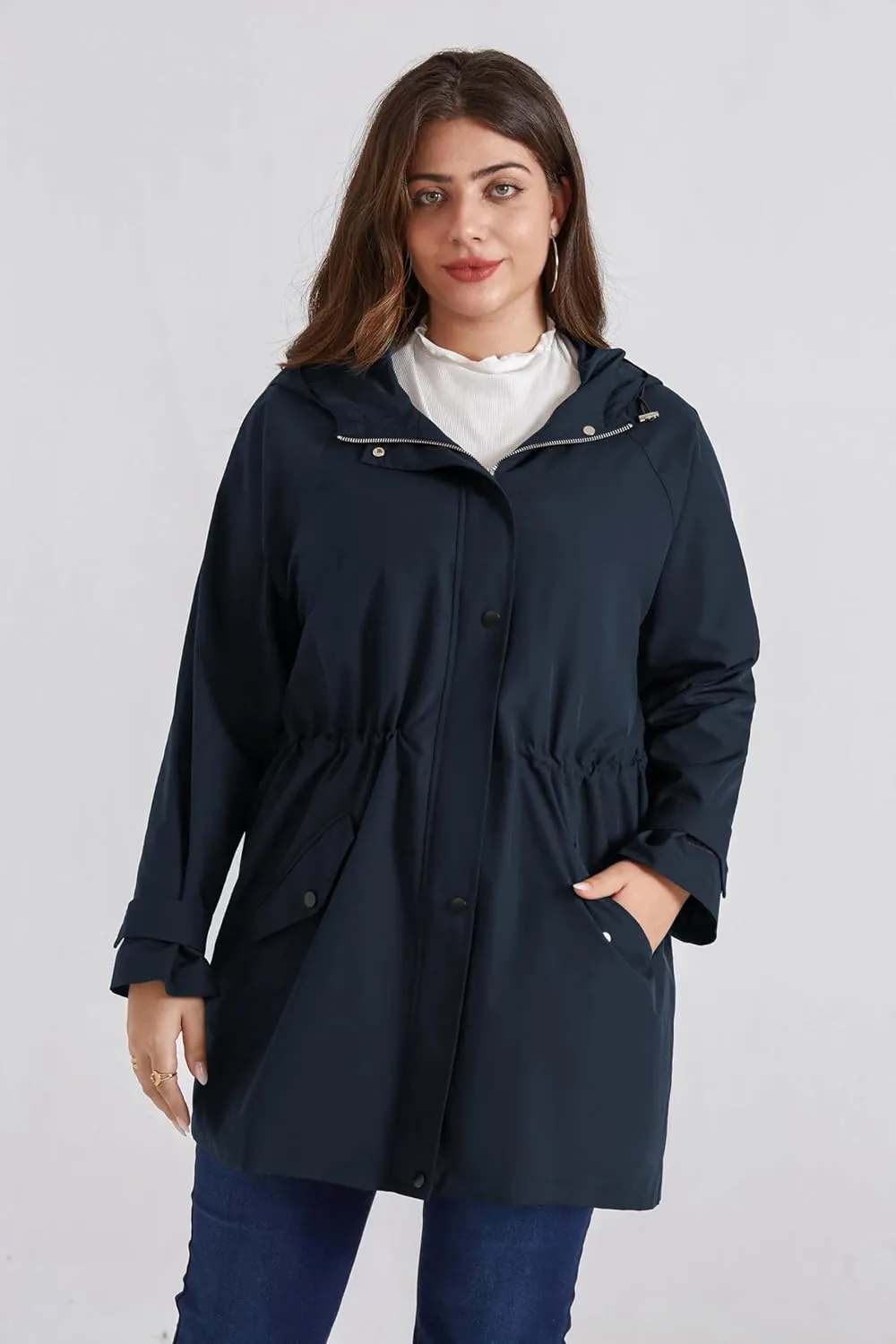 Hanna Nikole Women's Plus Size Waterproof Raincoat Lightweight Windbreaker Hooded Jacket with Pockets