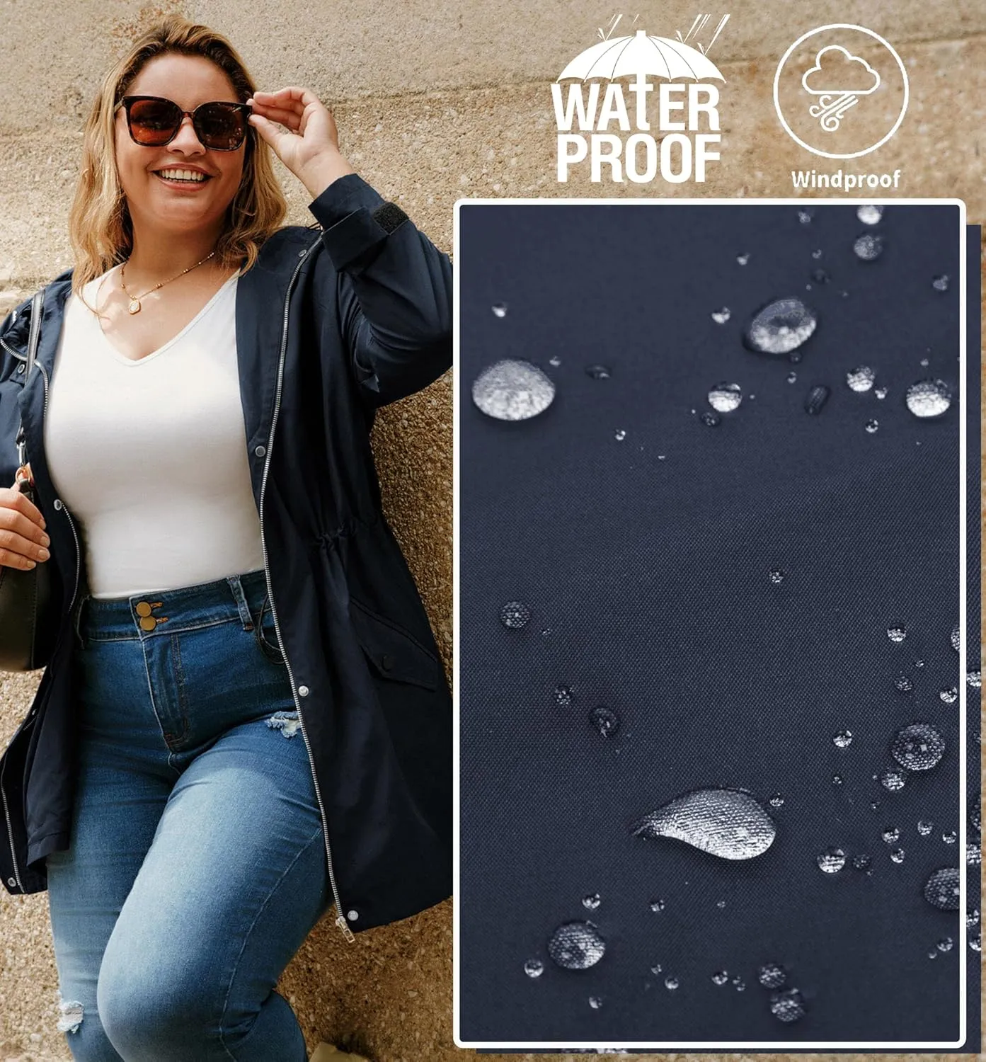 Hanna Nikole Women's Plus Size Waterproof Raincoat Lightweight Windbreaker Hooded Jacket with Pockets
