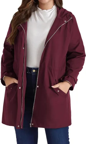 Hanna Nikole Women's Plus Size Waterproof Raincoat Lightweight Windbreaker Hooded Jacket with Pockets