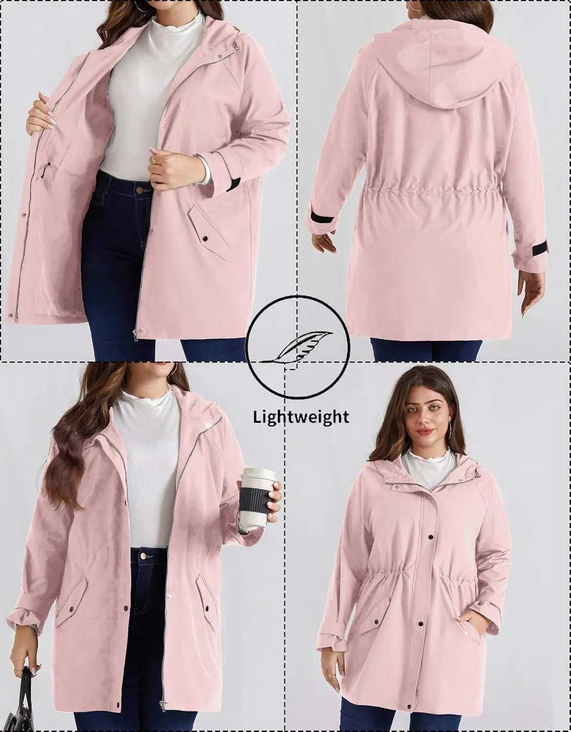 Hanna Nikole Women's Plus Size Waterproof Raincoat Lightweight Windbreaker Hooded Jacket with Pockets