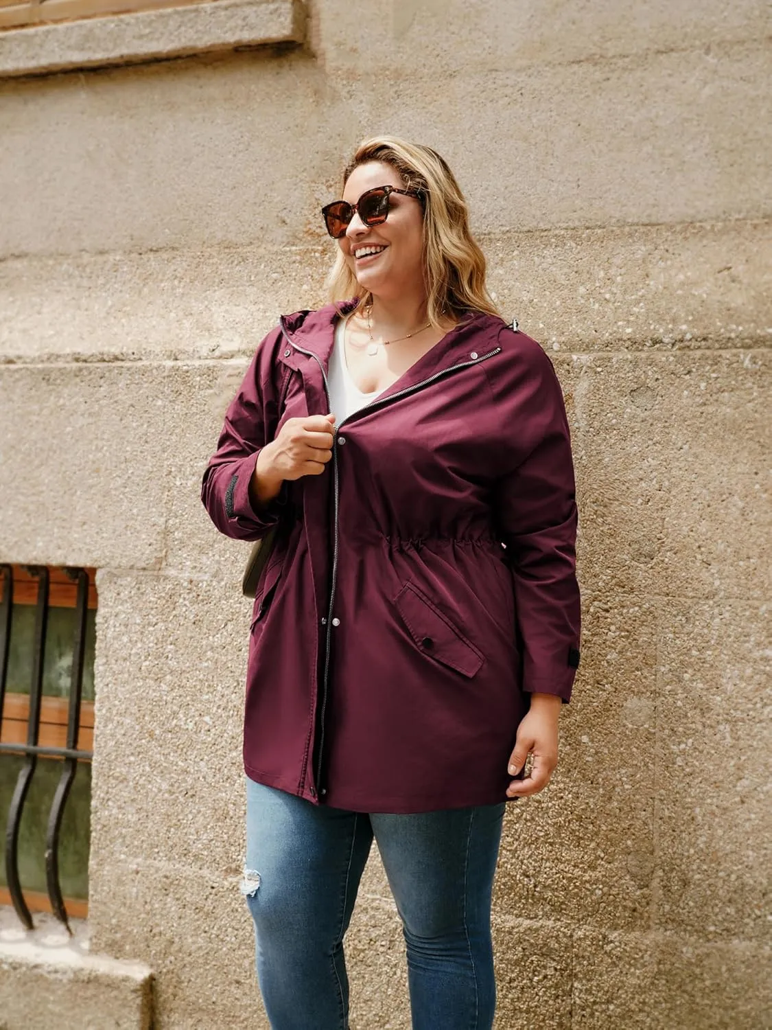 Hanna Nikole Women's Plus Size Waterproof Raincoat Lightweight Windbreaker Hooded Jacket with Pockets