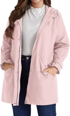 Hanna Nikole Women's Plus Size Waterproof Raincoat Lightweight Windbreaker Hooded Jacket with Pockets