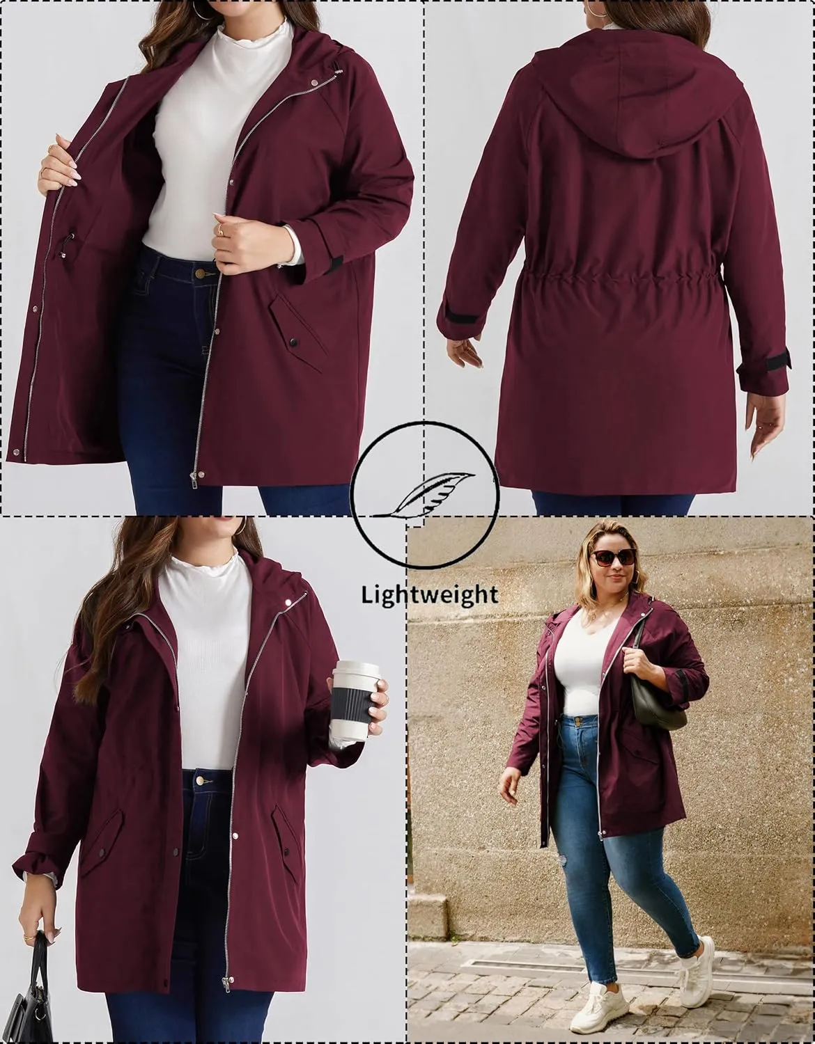 Hanna Nikole Women's Plus Size Waterproof Raincoat Lightweight Windbreaker Hooded Jacket with Pockets