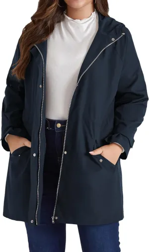 Hanna Nikole Women's Plus Size Waterproof Raincoat Lightweight Windbreaker Hooded Jacket with Pockets