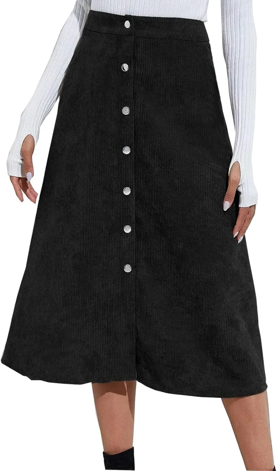 High Waisted Skirts for Women Elegant Cute Skirt Fashion Front Button A Line Skirt Solid Color Slim-Fit Skirts