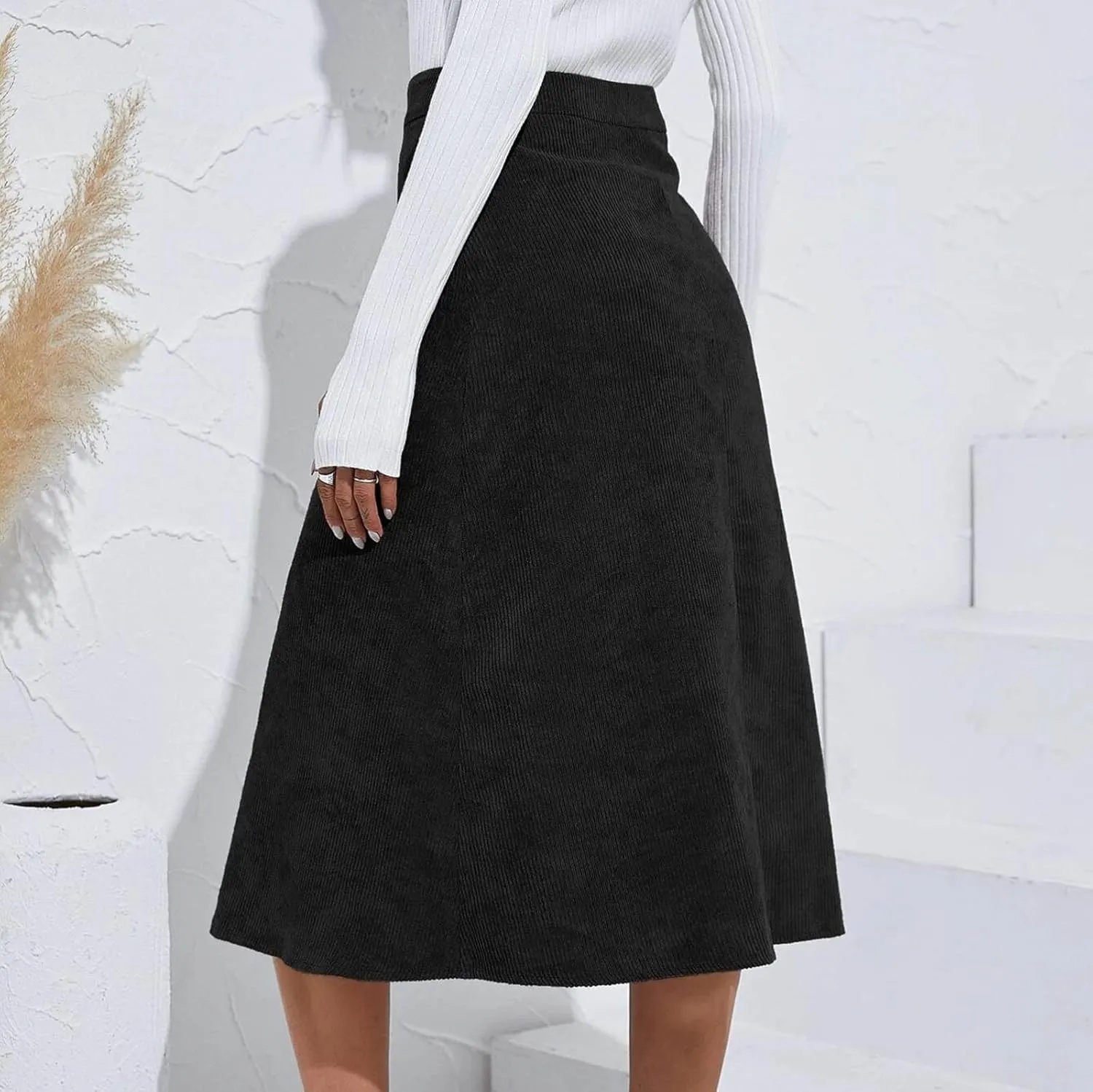 High Waisted Skirts for Women Elegant Cute Skirt Fashion Front Button A Line Skirt Solid Color Slim-Fit Skirts