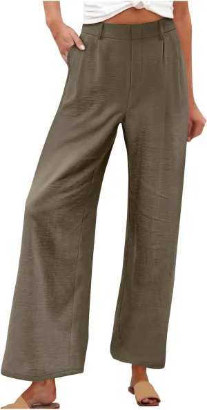 hlysgo Women's Palazzo Pants 2025 Summer Casual Vacation High Waist Wide Leg Beach Trousers Trendy Lounge Pants with Pockets