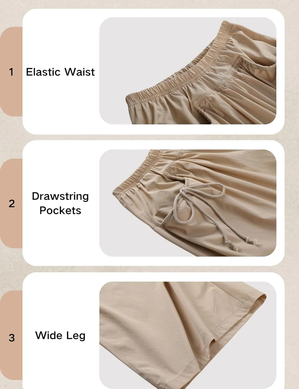 Hooever Women's Loose Wide Leg Track Pants Drawstring Pockets Elastic Waist Capri Hiking Pants