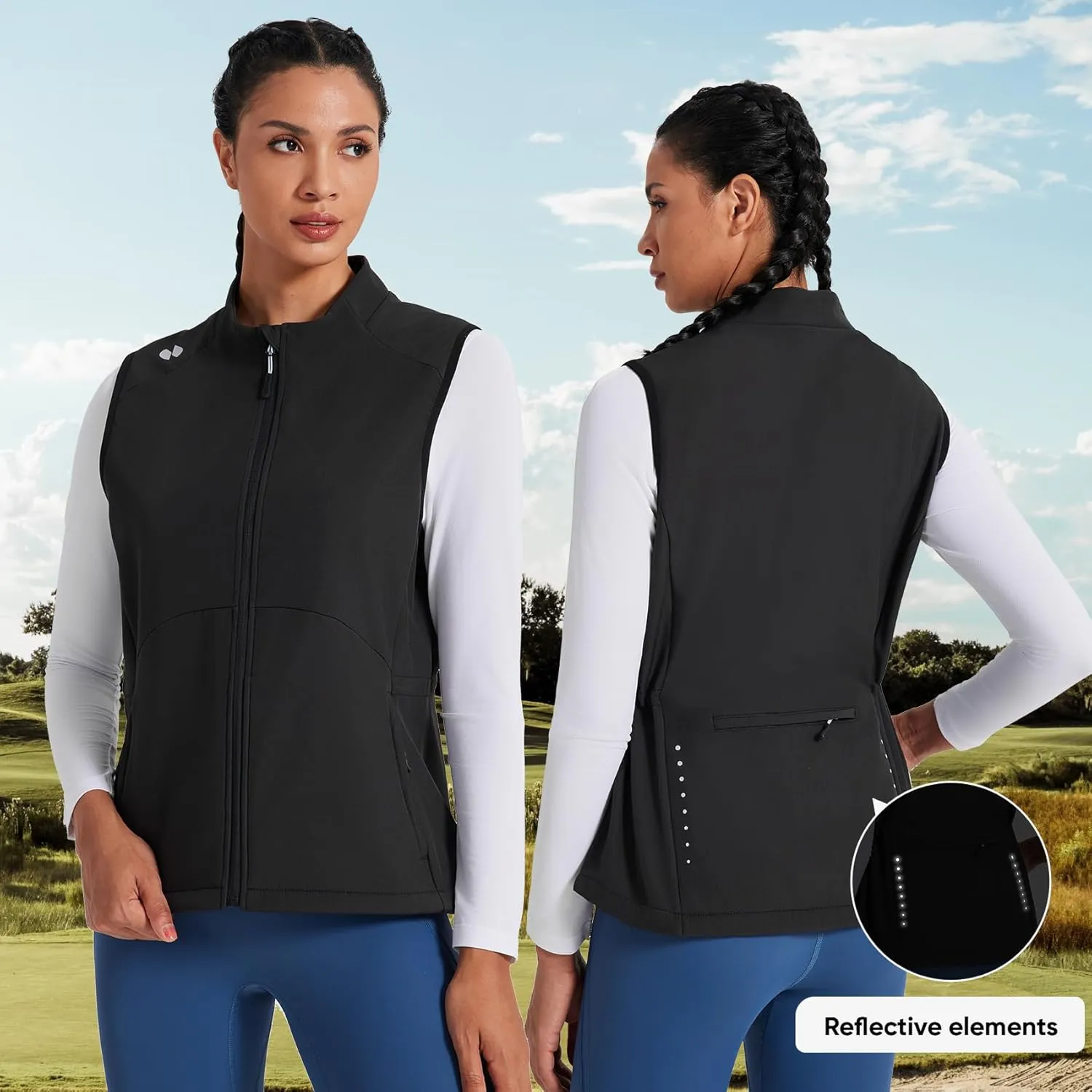 HOTSUIT Womens Lightweight Vest with 5 Pockets Windproof Sleeveless Jacket for Hiking Golf Vest, Black, M