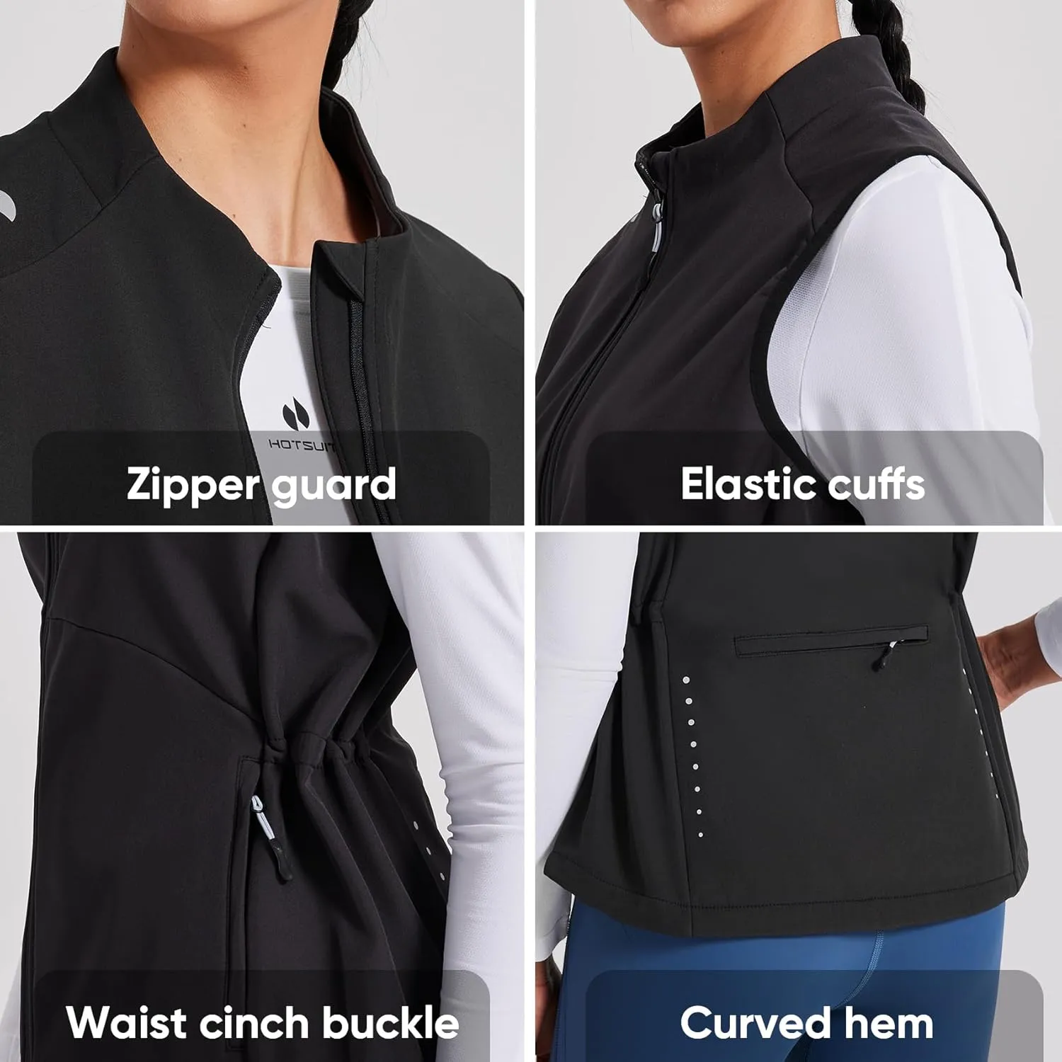 HOTSUIT Womens Lightweight Vest with 5 Pockets Windproof Sleeveless Jacket for Hiking Golf Vest, Black, M
