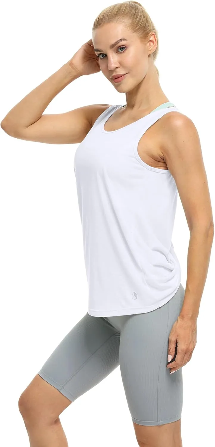 icyzone Women's Open Back High Neck Workout Athletic Gym Tank Tops