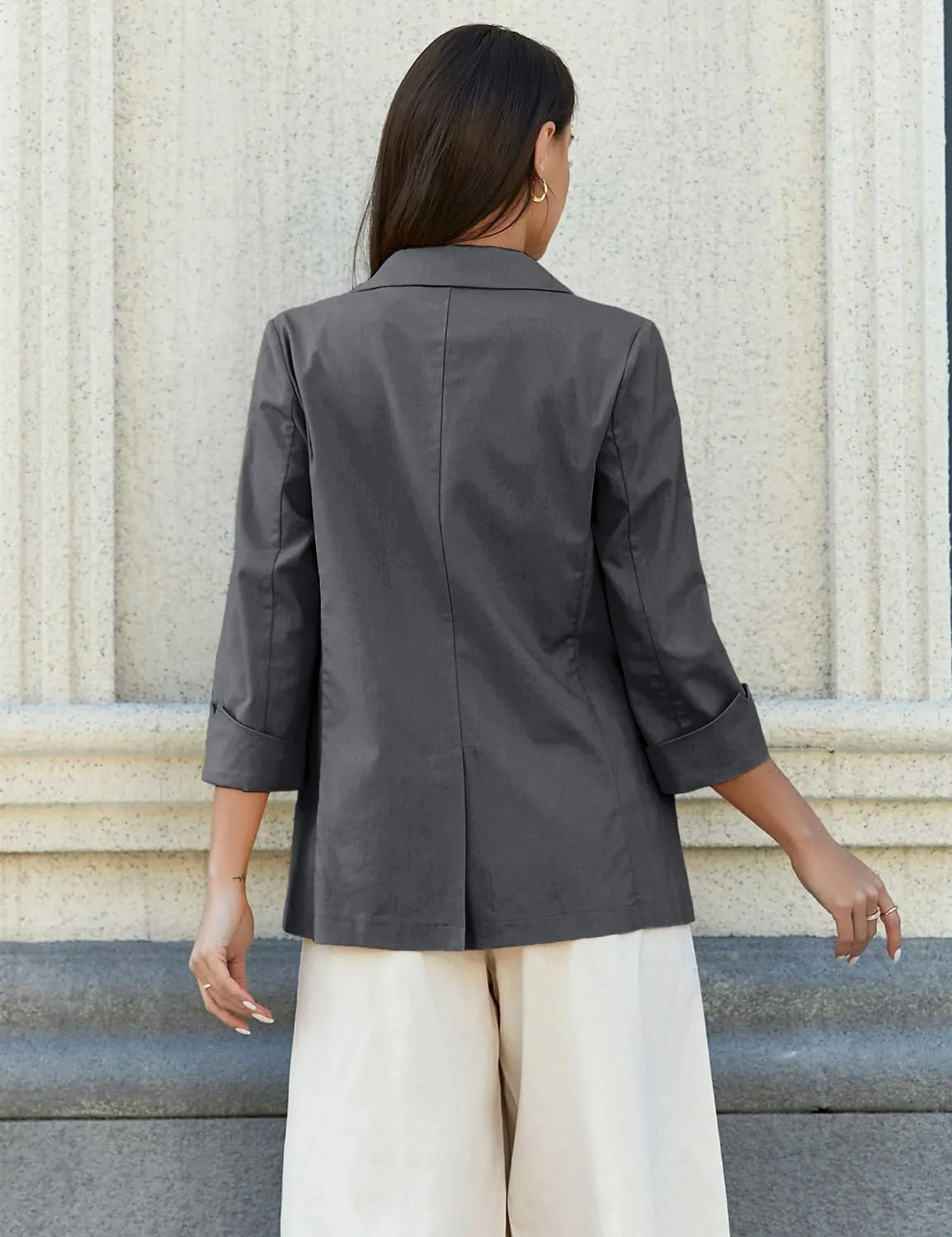 IDEALSANXUN Linen Blazer Women 3/4 Sleeve Lightweight Spring Summer Blazer Jackets