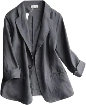 IDEALSANXUN Linen Blazer Women 3/4 Sleeve Lightweight Spring Summer Blazer Jackets