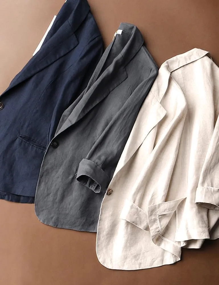 IDEALSANXUN Linen Blazer Women 3/4 Sleeve Lightweight Spring Summer Blazer Jackets