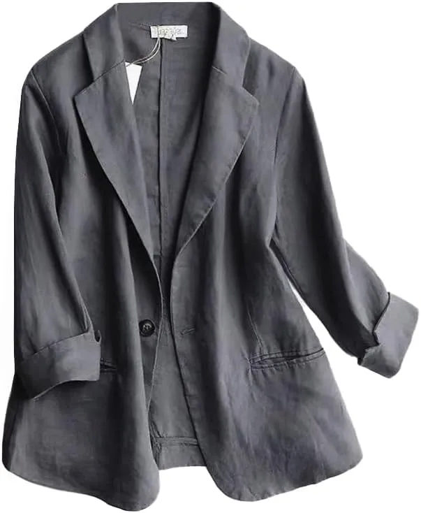 IDEALSANXUN Linen Blazer Women 3/4 Sleeve Lightweight Spring Summer Blazer Jackets