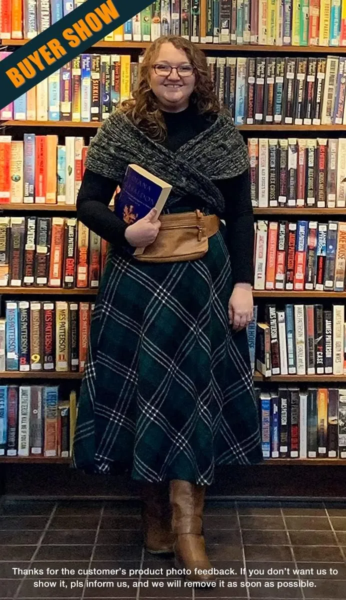 IDEALSANXUN Womens Plaid Wool Skirts Elastic Waist A-Line Pleated Tartan Long Skirts