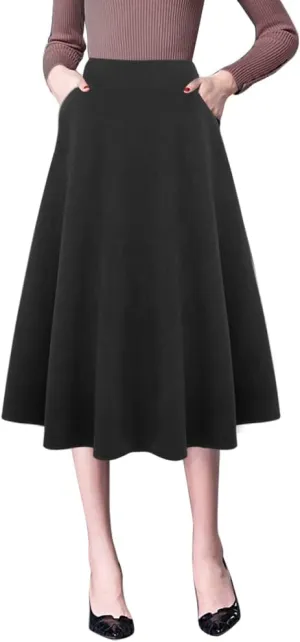 IDEALSANXUN Wool Skirts for Womens High Waist Aline Pleated Midi Skirts