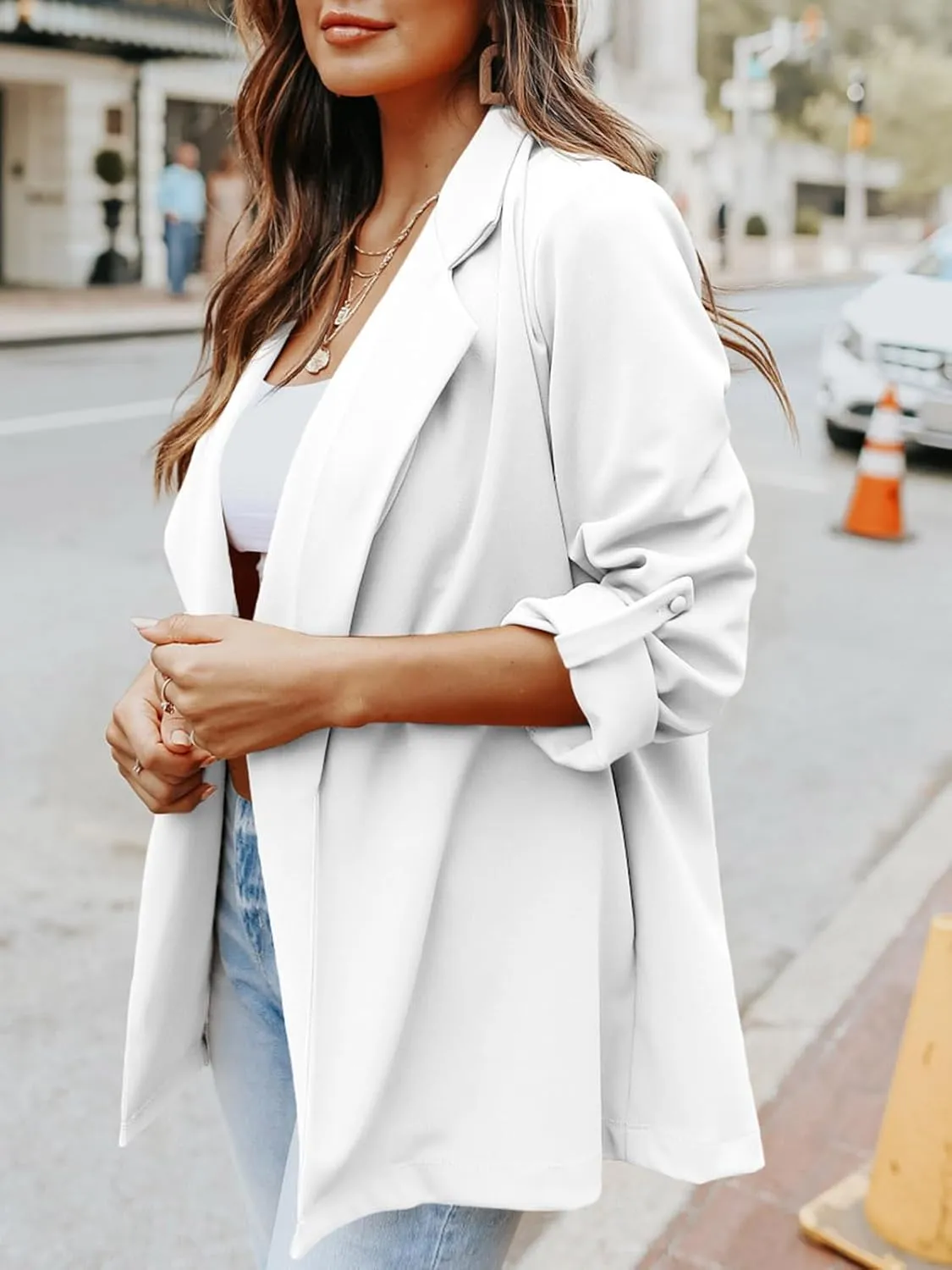 Imily Bela Womens Casual Blazers Long Sleeve Lapel Open Front Work Office Jacket with Pockets