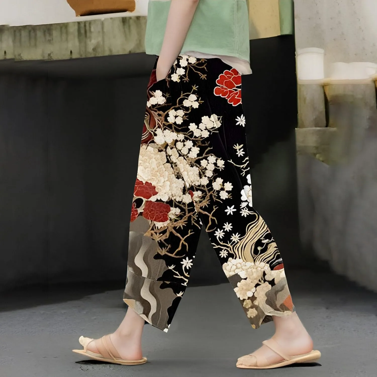 Japanese Wige Leg Pants for Women Artist Linen Pants Womens Pants Summer Baggy Cropped Trouser with