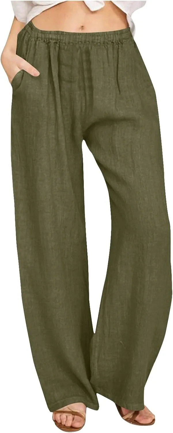 jsaierl Women's High Waist Linen Pants Casual Loose Summer Wide Leg Pants 2025 Comfy Lightweight Lounge Yoga Trousers