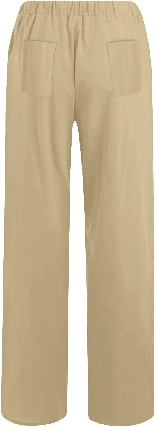 jsaierl Women's High Waist Linen Pants Casual Loose Summer Wide Leg Pants 2025 Comfy Lightweight Lounge Yoga Trousers