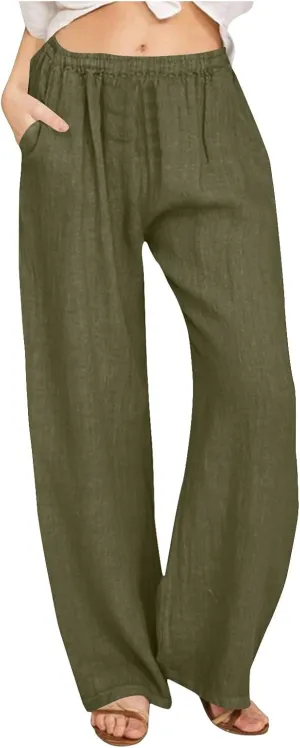 jsaierl Women's High Waist Linen Pants Casual Loose Summer Wide Leg Pants 2025 Comfy Lightweight Lounge Yoga Trousers