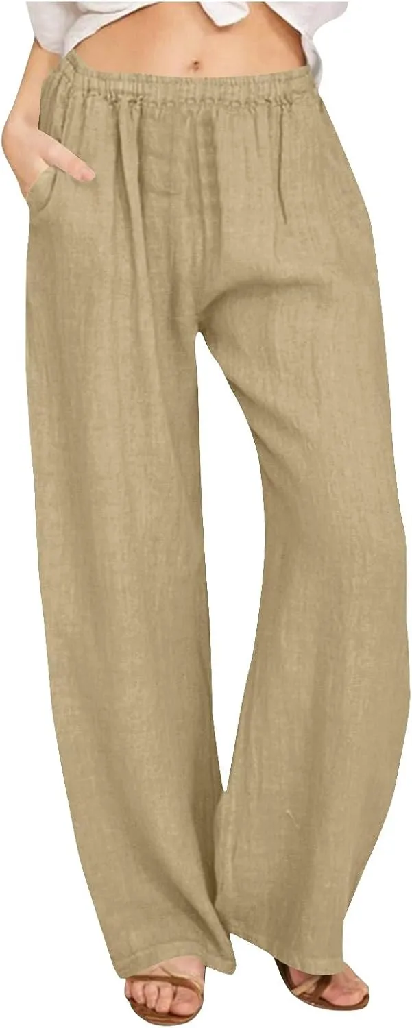 jsaierl Women's High Waist Linen Pants Casual Loose Summer Wide Leg Pants 2025 Comfy Lightweight Lounge Yoga Trousers
