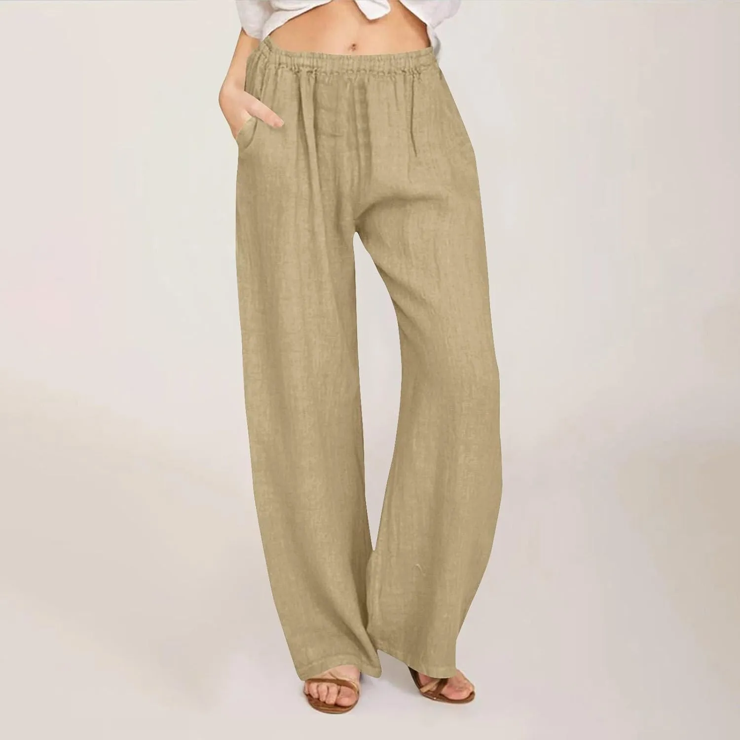 jsaierl Women's High Waist Linen Pants Casual Loose Summer Wide Leg Pants 2025 Comfy Lightweight Lounge Yoga Trousers