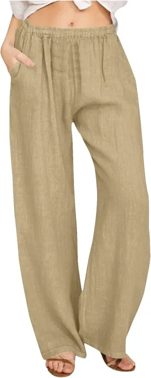 jsaierl Women's High Waist Linen Pants Casual Loose Summer Wide Leg Pants 2025 Comfy Lightweight Lounge Yoga Trousers