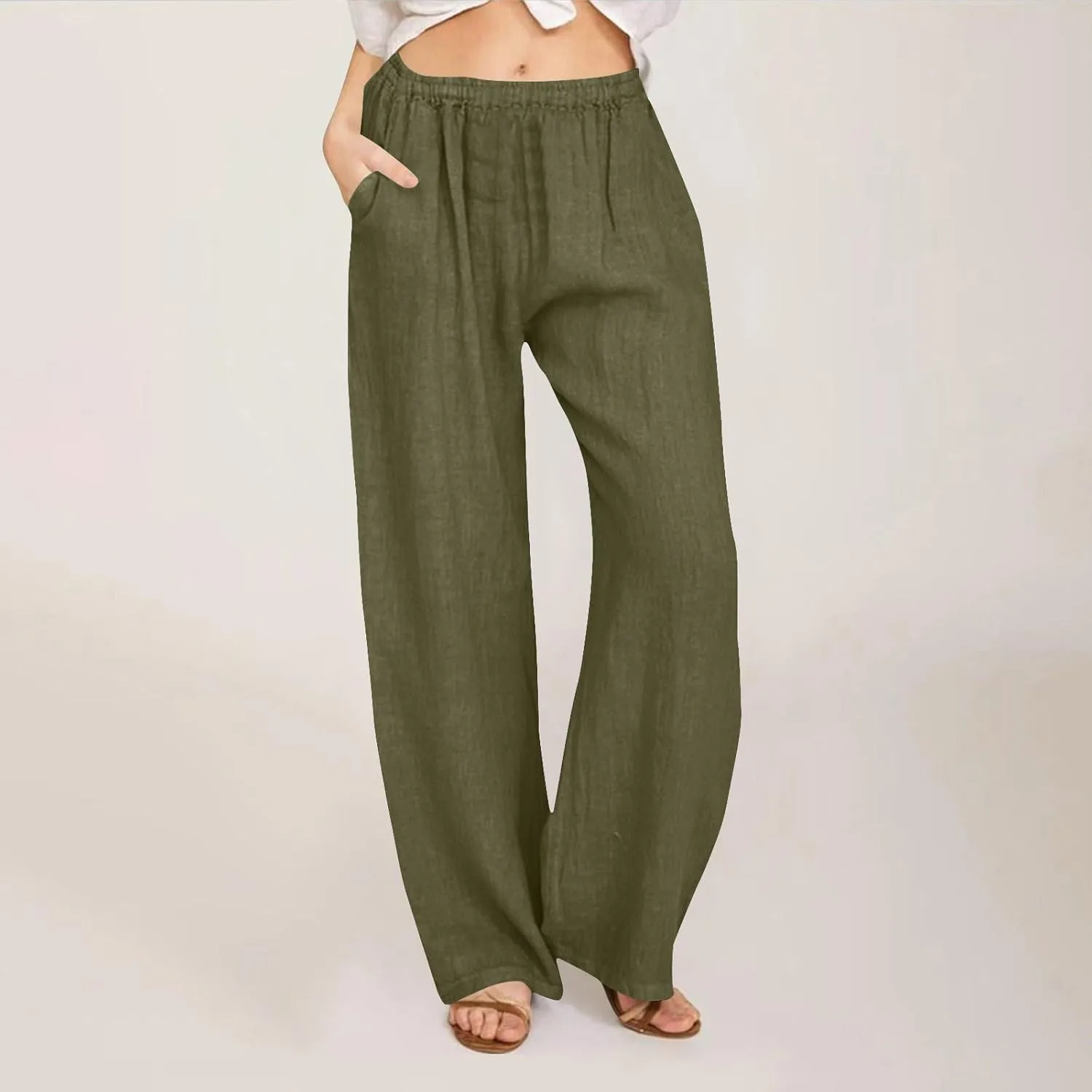 jsaierl Women's High Waist Linen Pants Casual Loose Summer Wide Leg Pants 2025 Comfy Lightweight Lounge Yoga Trousers